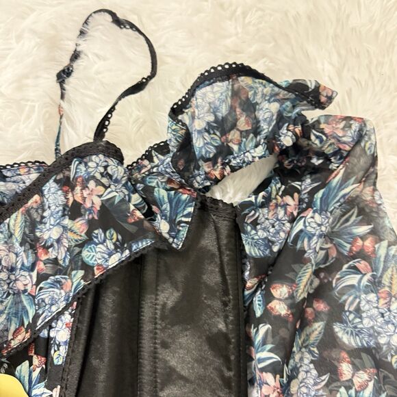 Corset Story Elegant Overbust Corset Top Floral Chiffon Sleeves US 16 NEW 36'' - Picture 4 of 15